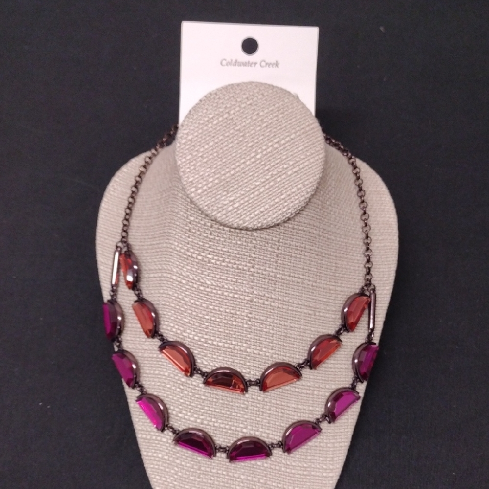 Coldwater Creek Purple and Orange Layered Necklace with Vintage Charm